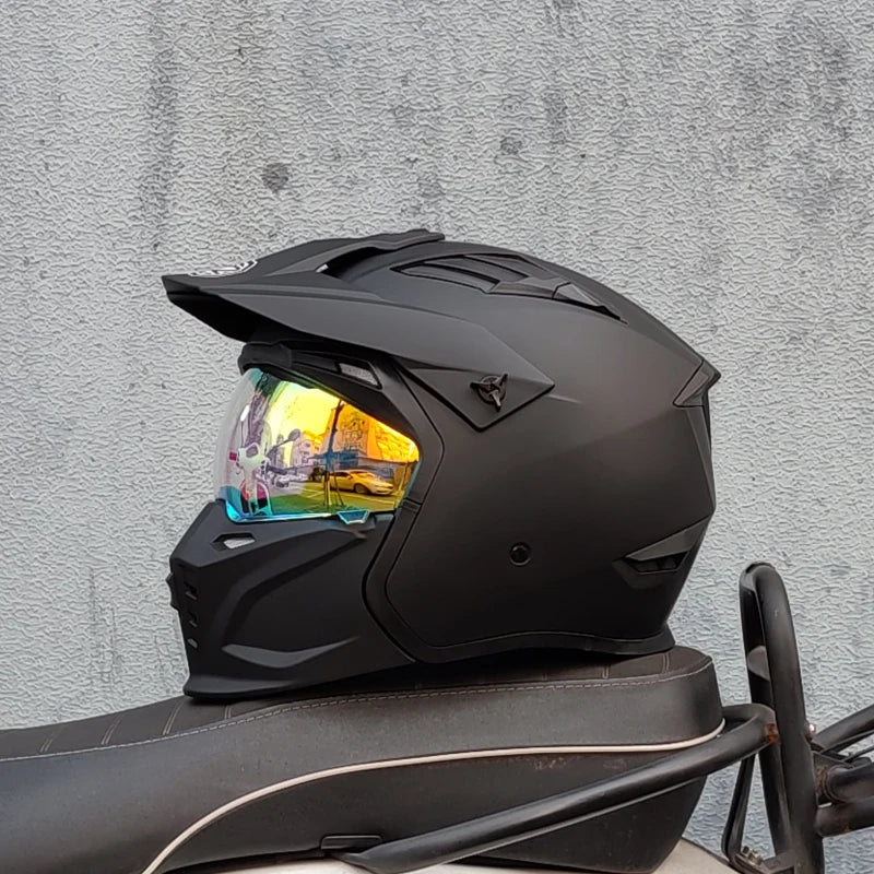 ORZ Retro Helmet Motorcycle Full Helmet Men Women Summer Locomotive Four Seasons Rally Demolition Combination Helmets