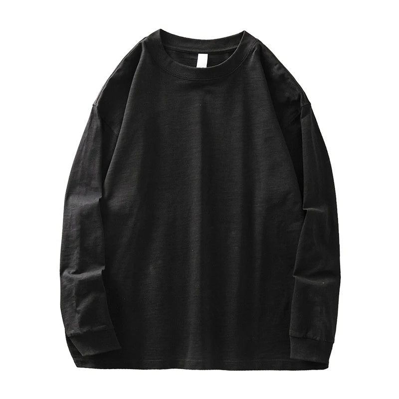 DUKEEN Heavyweight Slub Cotton Long Sleeve T Shirts for Men Spring and Autumn Pure Cotton Breathable Undershirts Men's Clothing