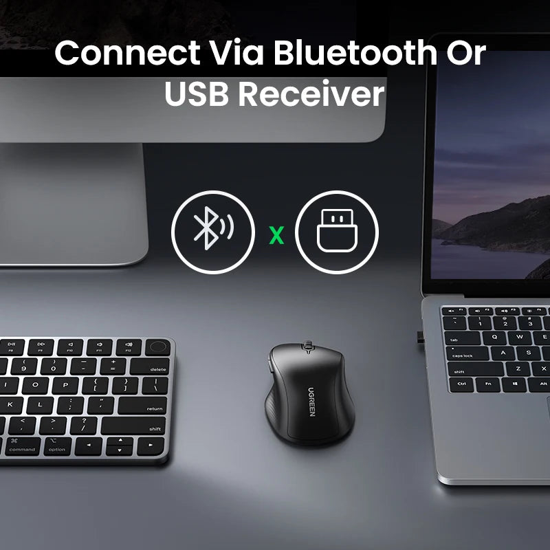 UGREEN Wireless Mouse Bluetooth 5.0 Ergonomic 4000 DPI 6 Mute Buttons For MacBook Computer Tablet Laptop PC 2.4G Wireless Mice
