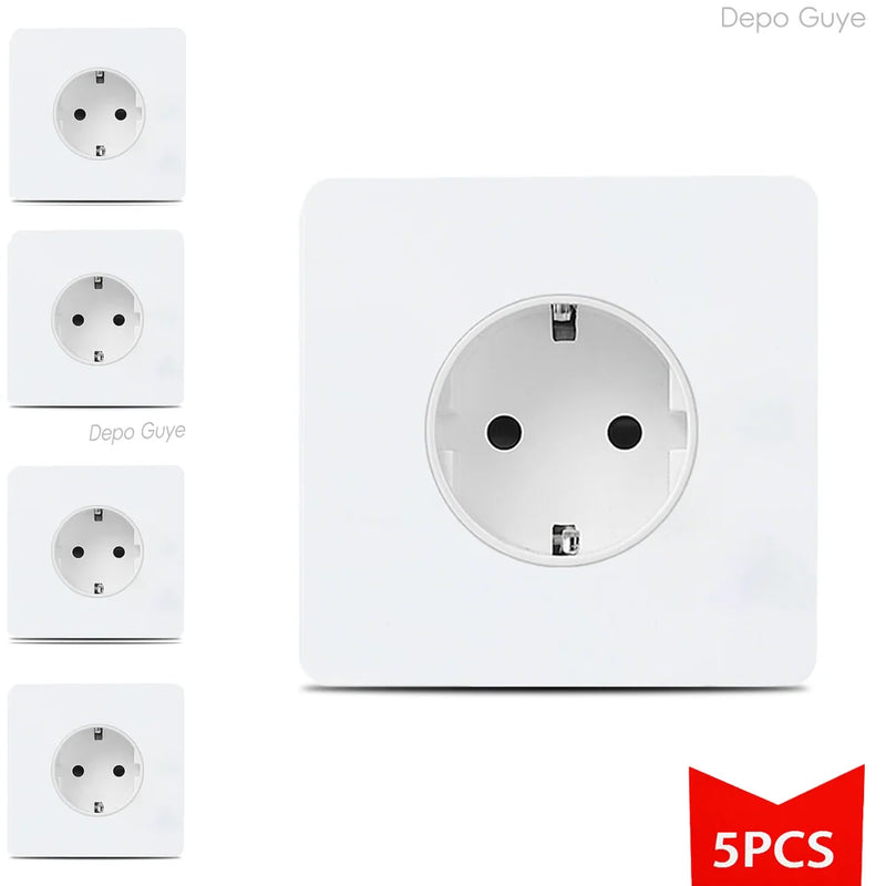EU FR Power Socket ,Socket With Usb Charging Port and Type c White Stainless Steel Panel Russia Spain Wall Socket 5/10 PCS