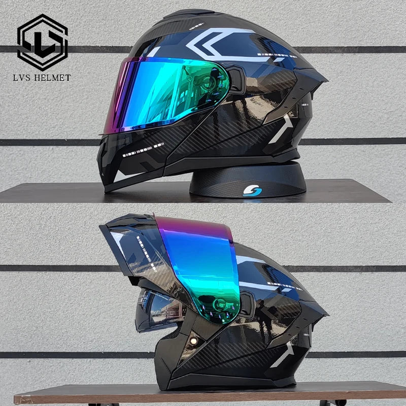LVS latest motorcycle helmet with built-in sunshade modular flip helmet DOT approved cascos modular roof helmets