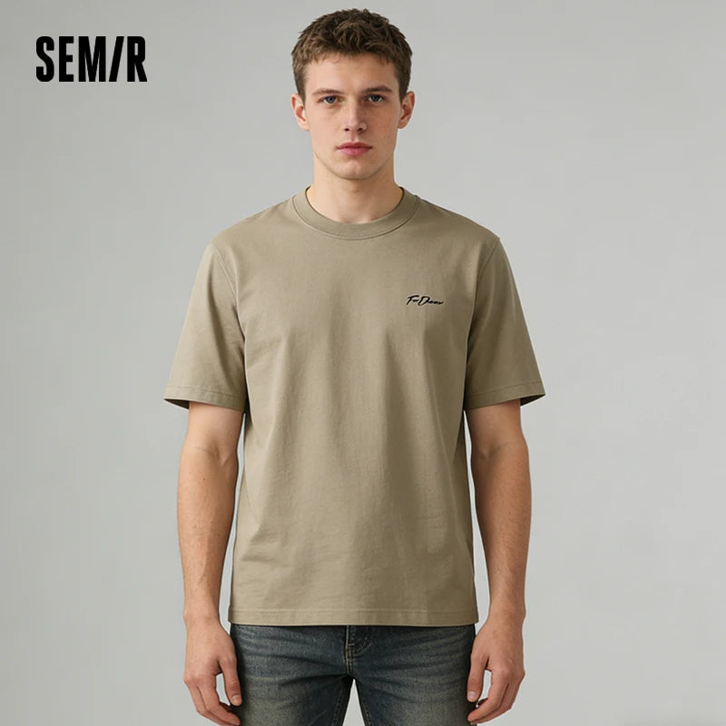 Semir Men Tshirt 2026 Summer New Letter Print Cool Feeling Loose Crew Neck Comfortable Daily Wear Casual Tops