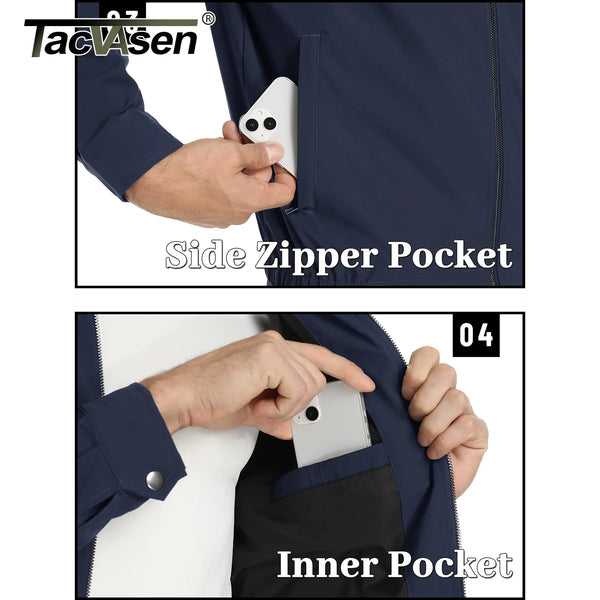 TACVASEN Mens Lightweight Work Jackets Fashion Tunic Style Zipper Pockets Bike Jackets Full Zip Spring Fall Jacket Outwear