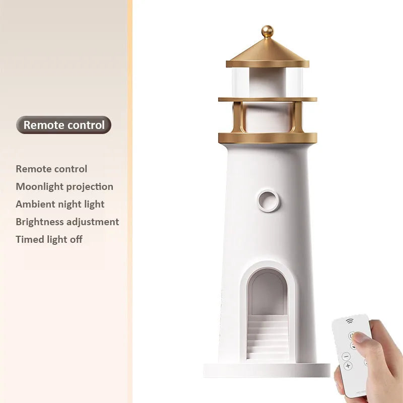 Lighthouse Ambient Light Moon Projection Night Lights Remote Control Bluetooth Music Motion Sensor Creative Desktop Decor Gifts
