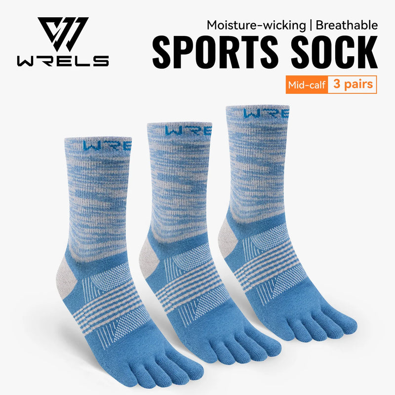 WRELS 1/2/3 Pair Five Finger Socks Athletic Running Breathable Ankle Compression Lightweight Moisture Wicking Anti-Blister Socks