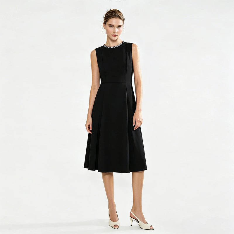 Amii Sleeveless Dress Woman 2026 Summer New O-Neck Ribbon Trim Elegant Office Fitted Waist Midi Women's Casual Dresses 12622157
