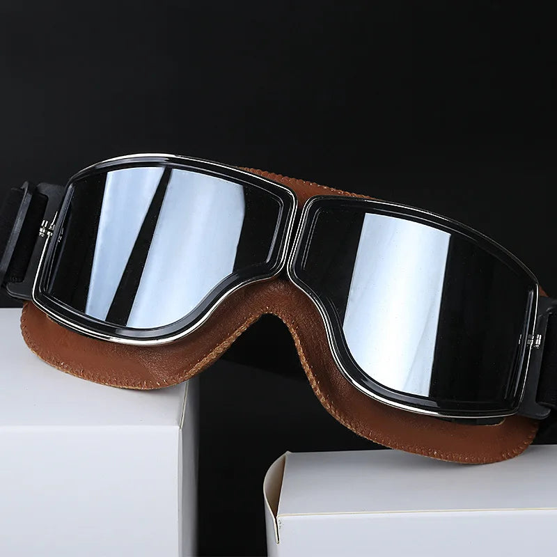 Newest -Style Leather Goggles Vintage Motorcycle Goggles Vintage Motorcycle Goggles Retro Jet Helmet Glasses