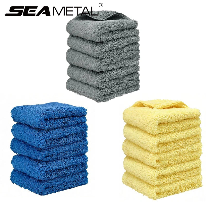 SEAMETAL 1/5PCS Edgeless Microfiber Auto Cleaning Towels Multifunctional Car Wash Towel Fast Dry Cloth Clean Rags 23x27/35x35cm