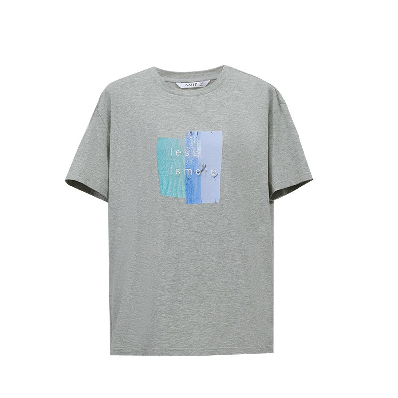 Amii Women's Tee Shirt 2026 Summer New O-Neck Printed Embroidered Cotton T-shirt Drop Shoulder Short Sleeve Elastic Top 12642009