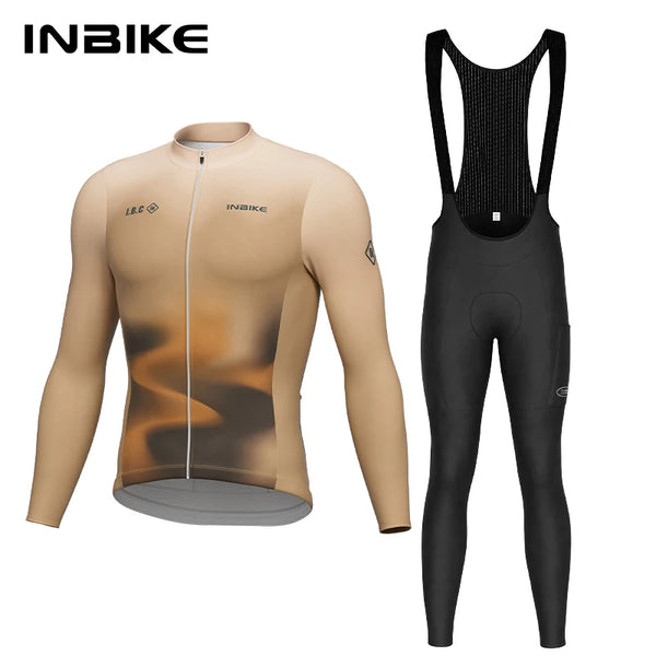 INBIKE Men‘s Winter Thermal Fleece Cycling Jersey and Bib Pants Set Long Sleeve Breathable Padded Road Bike Suit MTB Clothing