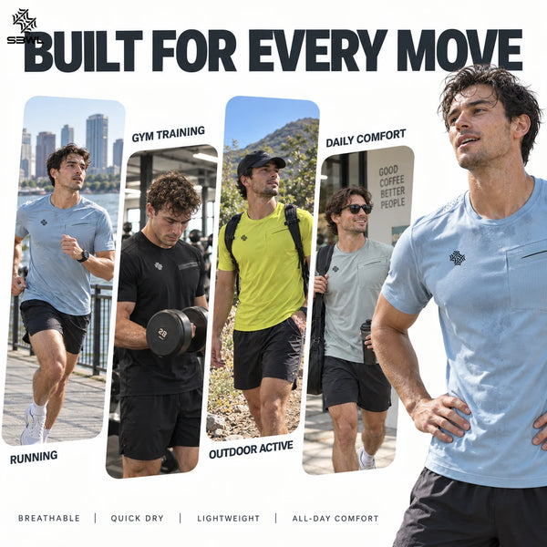 SBWL 2026 Summer Men's Quick Dry Sports T-Shirt Outdoor Running Fitness Casual Light Short Sleeve Gym Top Tees