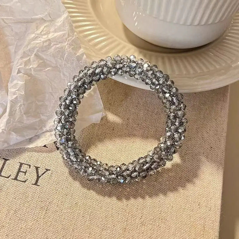 Dongdaemun Crystal Beaded Hair Ring Hair Rope Female Hair Tie Leather Tendon High Tail Maruko Head Rope Bracelet Dual Purpose Ha