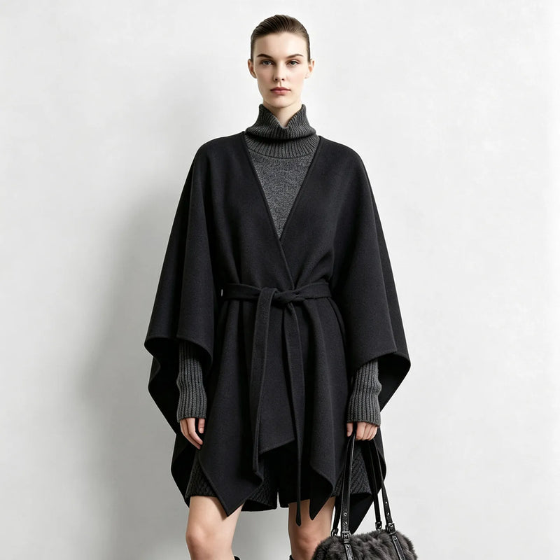 អាវរោមចៀម Amii មុខពីរ Dolman Cape V-Neck Belted Oversized Minimalist Commuter អាវធំរដូវរងាសម្រាប់ស្ត្រីឆ្នាំ ២០២៦ 12654017