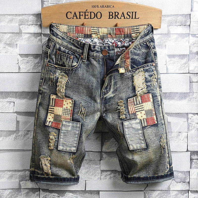 2026 Summer Men's Blue Ripped Jeans Shorts, Fashion Casual Denim Shorts, Plus Size 28-34 36 38 40 Men Slacks