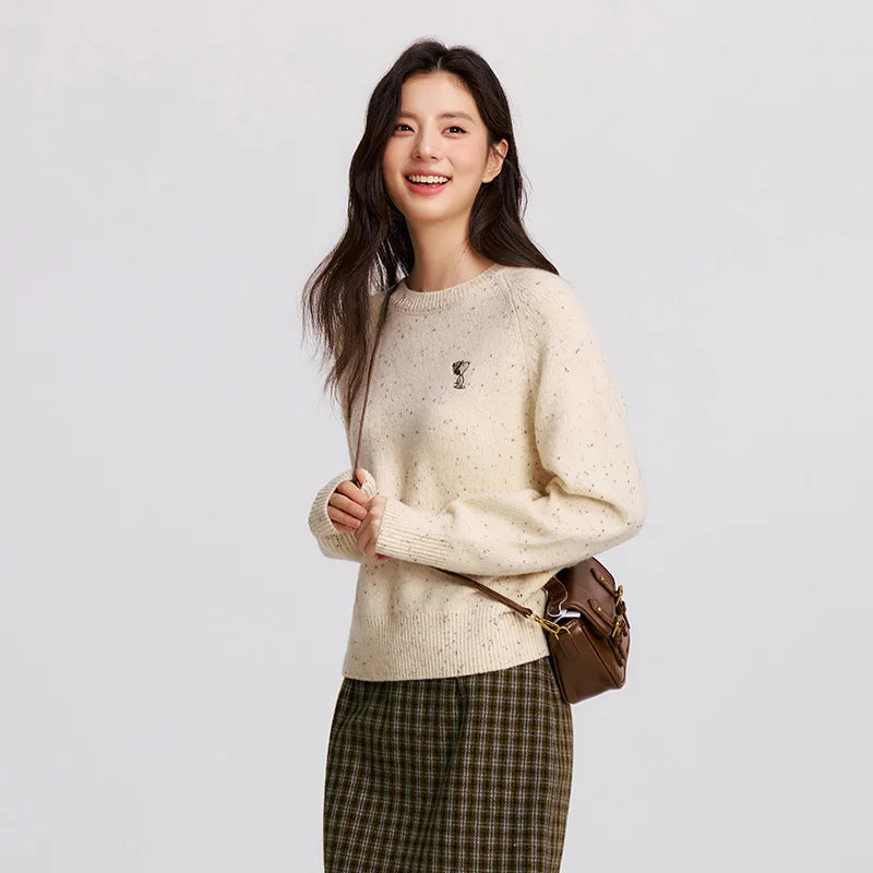 Semir Wool Blend Sweater Knit Top Women Winter 2025 Raglan Sleeve Embroidered Round Neck Cozy Trend