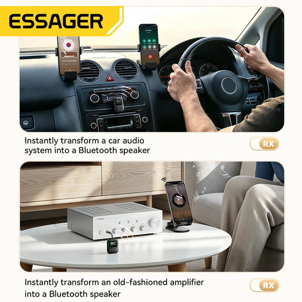 ឧបករណ៍ទទួល/បញ្ជូនសំឡេង Essager Bluetooth 6.0 ជាមួយមីក្រូហ្វូន 3.5mm Jack អេក្រង់ LCD សម្រាប់រថយន្ត/ស្តេរ៉េអូផ្ទះ/ទូរស័ព្ទ/កាសស្តាប់ត្រចៀក/ឧបករណ៍បំពងសម្លេង/ទូរទស្សន៍