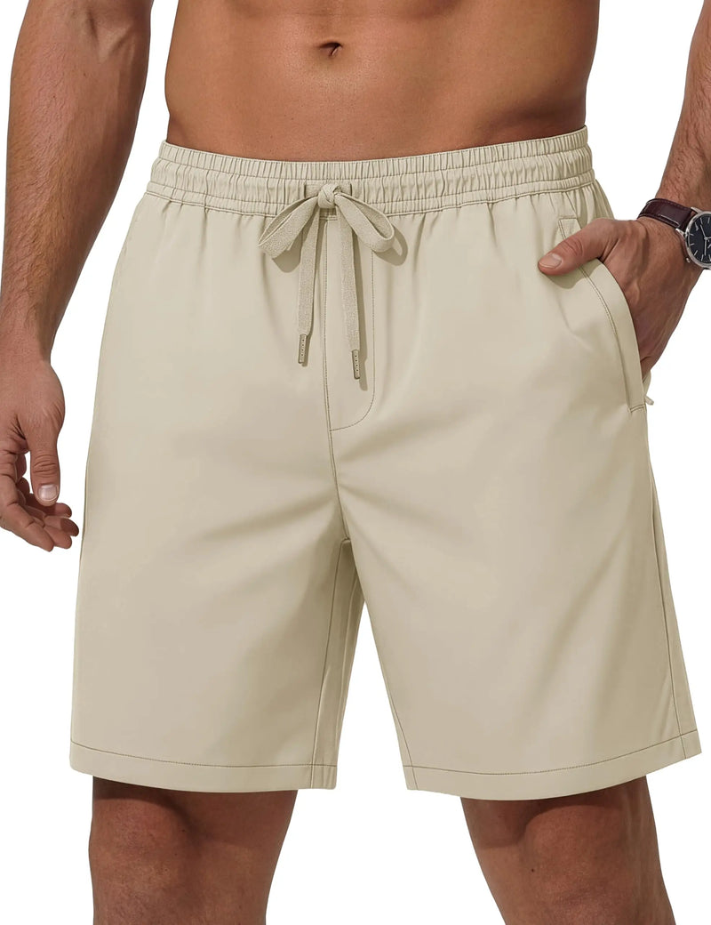 TACVASEN Men's Casual Shorts 7 Inch Inseam Elastic Waist Summer Athletic Shorts With Zipper Pockets Outdoor Daily Shorts