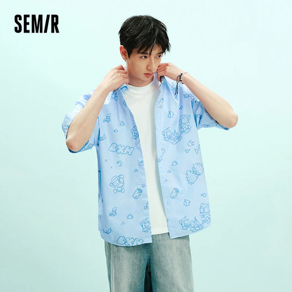 អាវបុរស Semir ដៃខ្លីកប្បាសបត់ចុះក្រោមលំនាំបោះពុម្ពពេញរដូវក្តៅ 2026 ស្ទីលធម្មតាប្រចាំថ្ងៃសប្បាយៗ