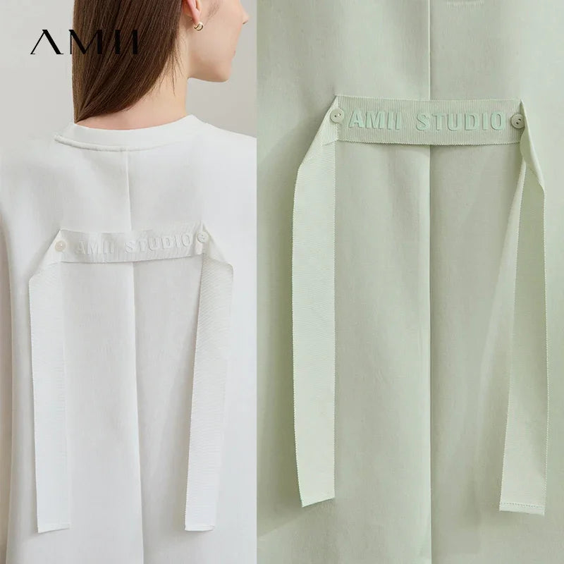 អាវយឺតដៃខ្លី Amii Minimalist សម្រាប់នារី រដូវស្លឹកឈើជ្រុះ ឆ្នាំ២០២៥ ថ្មី ក O មានភាពបត់បែនខ្ពស់ រឹងមាំ អាវធំធម្មតាសម្រាប់ធ្វើដំណើរ 12511087