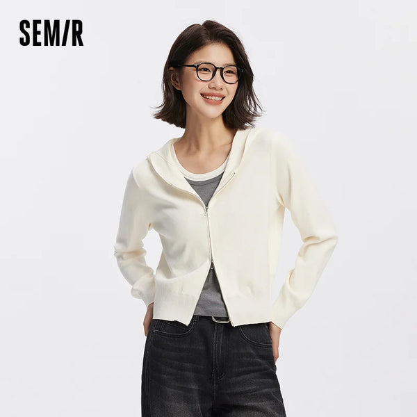 អាវក្រៅ Semir សម្រាប់នារី មានហ៊ូដ ស្មាធម្មតា ស្លីម ទន់ ធម្មតា ស្ទីលអាវយឺតរដូវស្លឹកឈើជ្រុះ 2026