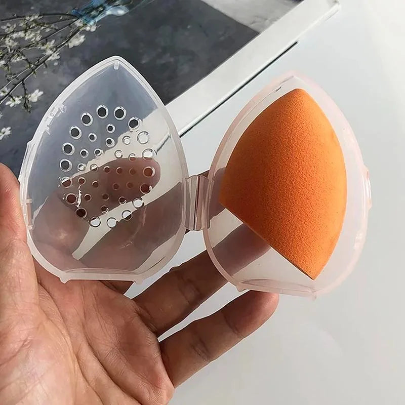 2pcs Travel Cosmetic Sponge Box, Portable, Pink, White. Plastic Box Cosmetic Organizer, Beauty Egg Storage Box.