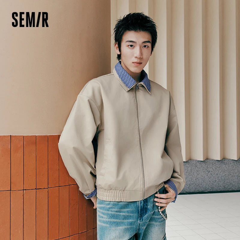 Semir Unisex Jacket Retro Faux Two Piece Plaid Lapel Workwear Loose Street Casual Autumn Outerwear Daily Wear 2026
