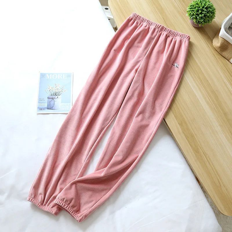 ខោក្តៅក្រាស់ Island Velvet Pajamas Women's Flannel Sleepwear Pant រដូវស្លឹកឈើជ្រុះ និងរដូវរងា Nightwear Pijama Sleeping Pants