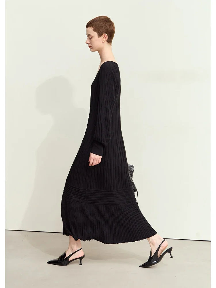 រ៉ូប Amii Minimalism រដូវស្លឹកឈើជ្រុះឆ្នាំ ២០២៦ សម្រាប់ស្ត្រី រ៉ូបថ្មីឆើតឆាយធម្មតា V-neck ដៃអាវរាងចង្កៀង រ៉ូបប៉ាក់ខ្ជិល 12443091