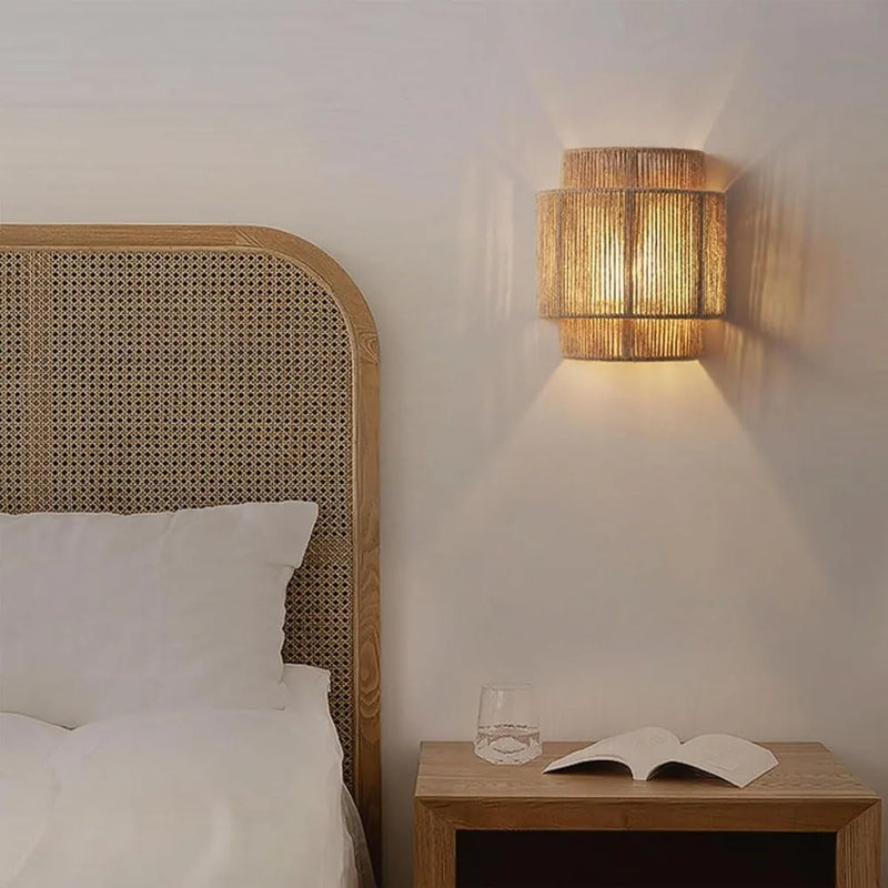 JOYINLED Boho Hand Woven Wall Lamp E27 Hemp Rope Wall Sconces For Bedroom Bathroom Living Room Hallway Vanity Wall Light Fixture