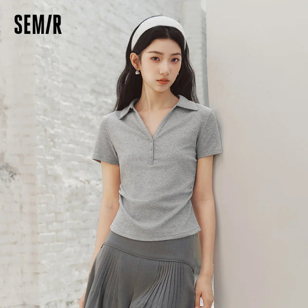 អាវប៉ូឡូស្ត្រី Semir ប្រវែងខ្លី រាងស្លីម សមល្មម មានអារម្មណ៍ត្រជាក់ រដូវក្តៅឆ្នាំ ២០២៦ ម៉ូដទាន់សម័យ ងាយស្រួលប្រើ