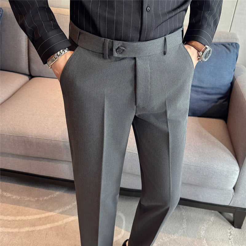 2026 Men's Slim Fit Striped Dress Pants Brown Formal Business Suit Trousers for Office And Wedding Wear High-Quality
