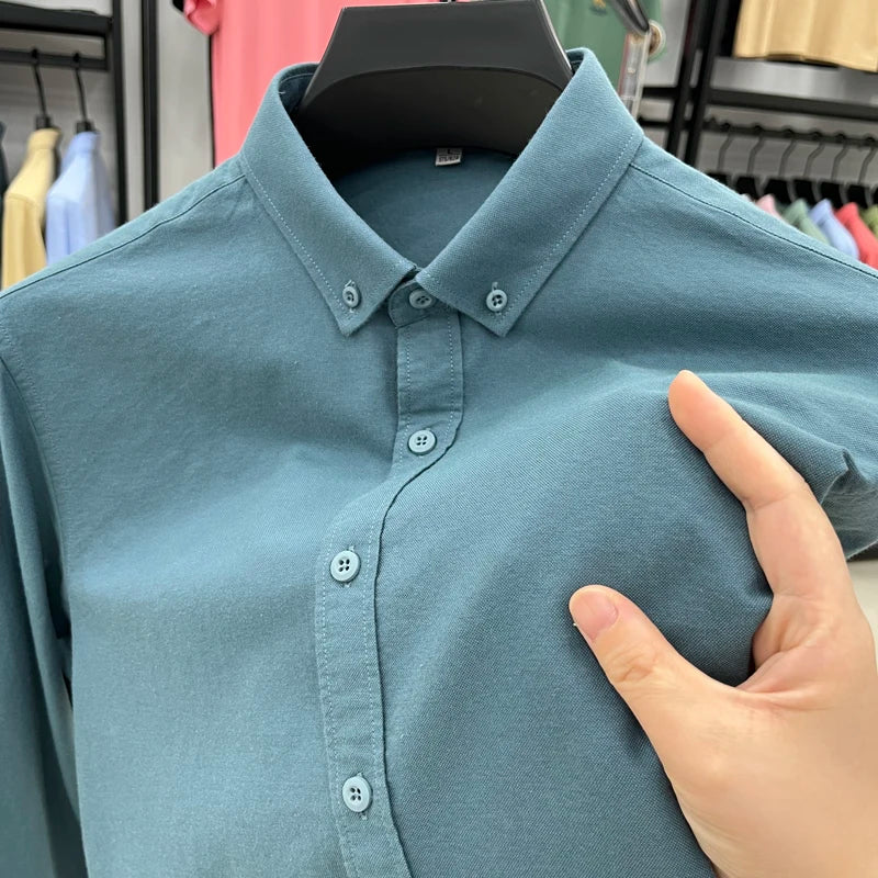 High-quality men's long-sleeve shirt made of 100% cotton, breathable, sweat-wicking, suitable for business or casual wear.M-4XL
