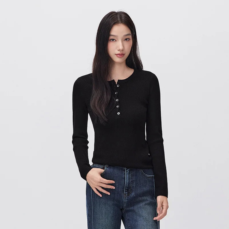 Semir Women Knit Sweater Thermal Warmth Antibacterial Antistatic Half Placket Slim Fit Versatile 2026 New Winter Daily Wear