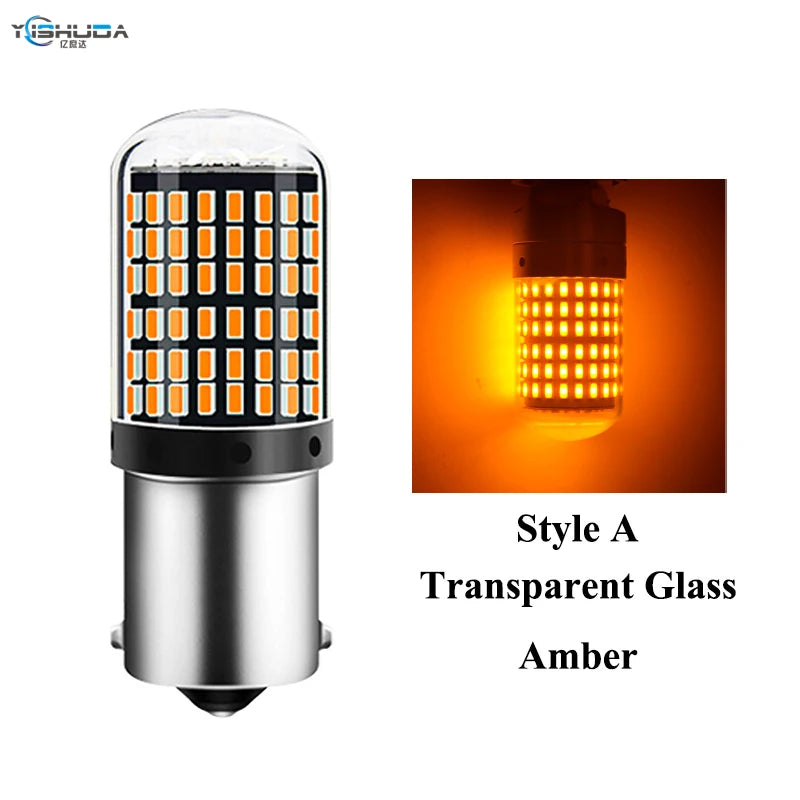 ភ្លើងសញ្ញាបត់រថយន្ត LED ជាសកល 2PCS 12V/24V ឌិកូដប្រឆាំងនឹងស្ត្រូបូស្កូប 1156 3014 144 ភ្លើងចំហៀង 157 ភ្លើងហ្វ្រាំង T20