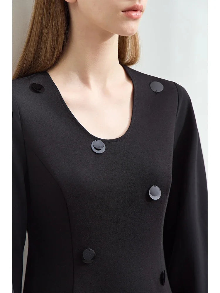 Amii Minimalism Dresses for Woman 2026 Autumn New Casual U-Neck Long Dress Retro Elegant Slim Knitting Female Dress 12453032