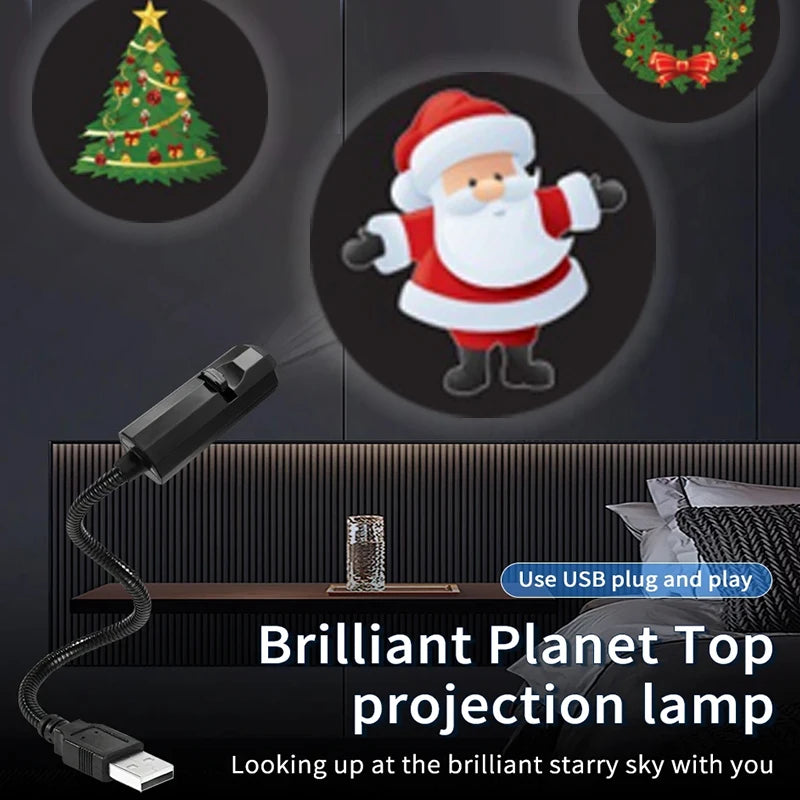 Holiday Projector USB Powered Christmas Projector LED Lights 360 Rotatable Night Lamp for Party Home Decor Living Room Ceiling