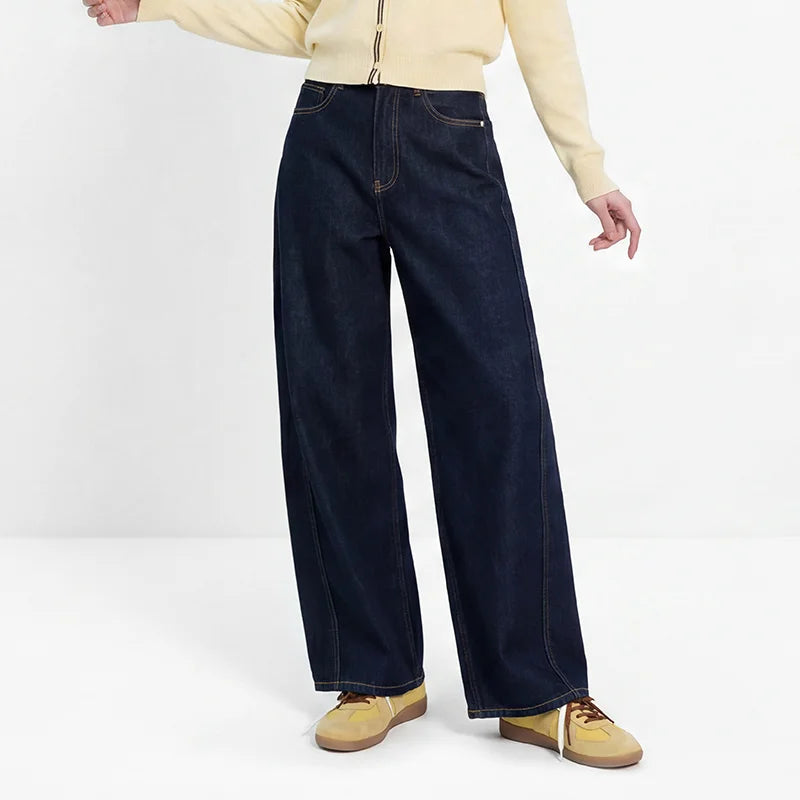 Semir Women Jeans Washed Curved Barrel Loose Draping Wide Leg 2026 Autumn Retro Street Style Denim Bottoms Daily Wear