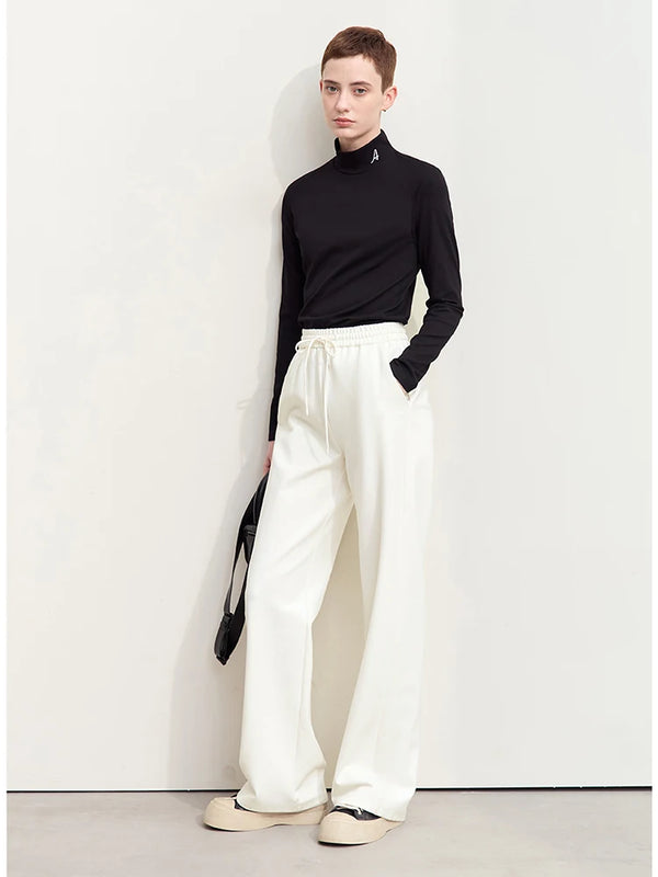 ខោ AMII Minimalism ធម្មតាសម្រាប់ស្ត្រីឆ្នាំ ២០២៥ រដូវស្លឹកឈើជ្រុះជើងធំទូលាយថ្មីរលុងបញ្ឈរចង្កេះយឺតខ្សែចងខោស្ព័រ 12343338