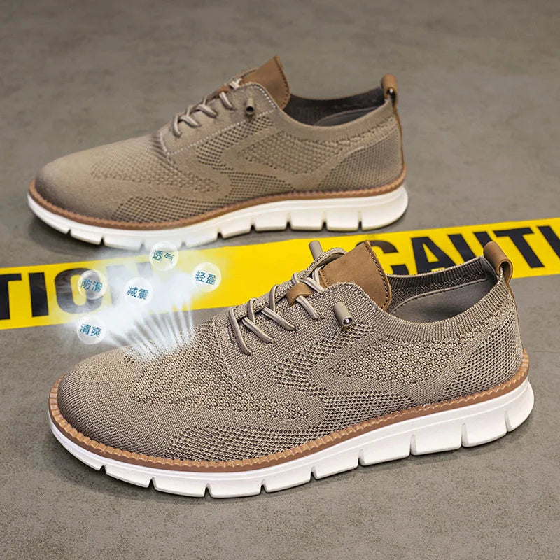 Men's Knitted Upper Casual Shoes Breathable Soft Sole Business Leisure Sneakers Non-slip Walking Shoes for Daily Commute