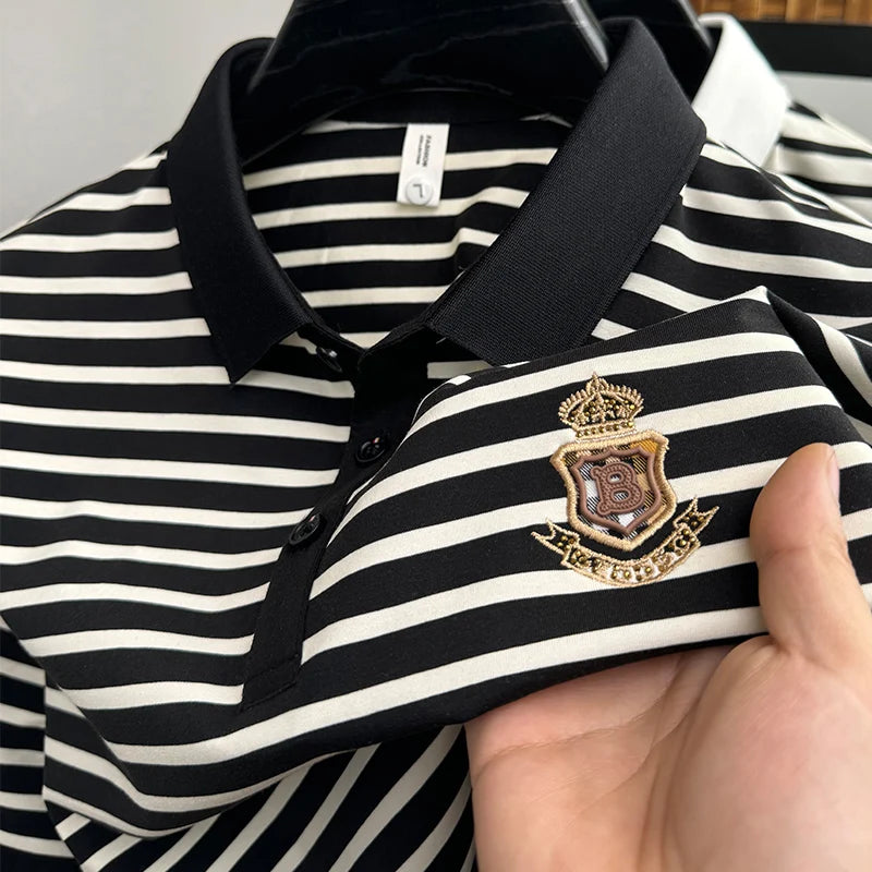 High Quality Summer Man Short-Sleeved Polo Shirt Lapel Stripe Letter Embroidery Non-creasing Hot T-Shirt Leisure Mens Wear