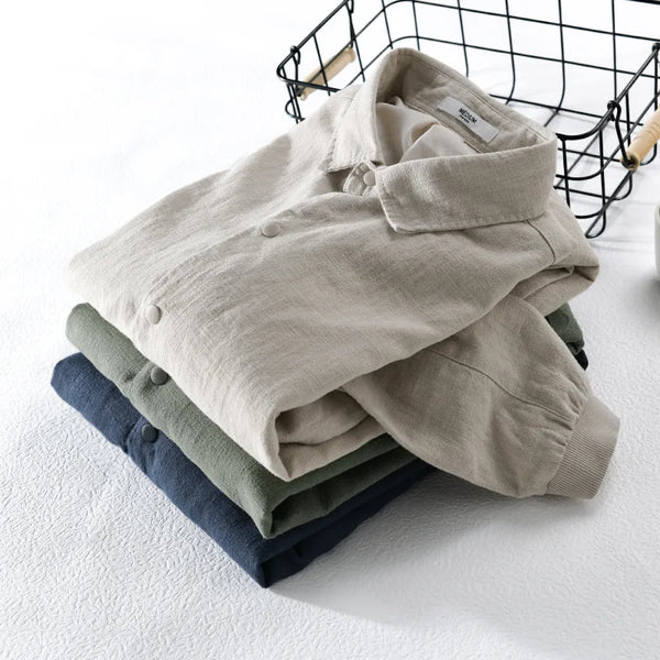 Spring Autumn Comfortable Breathable Ramie and Cotton Mens Jacket Loose Casual Simple Men Clothing FY202
