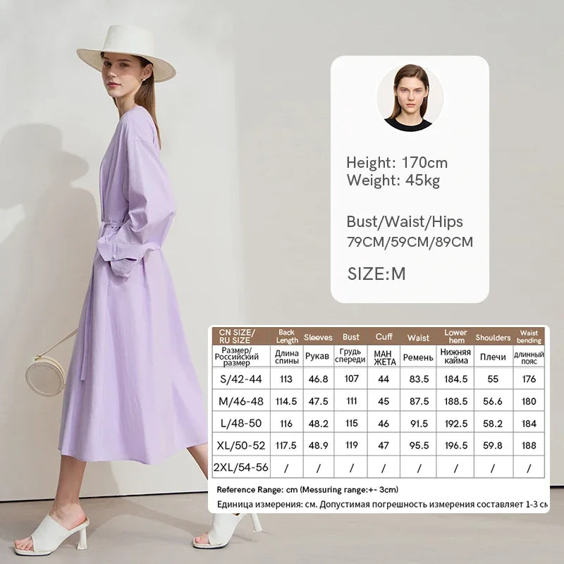 Amii Minimalist Women's V-Neck Dress 2026 Autumn New Bud Sleeve with Belt Solid Color Casual Elegant A-shaped Dress 12541108
