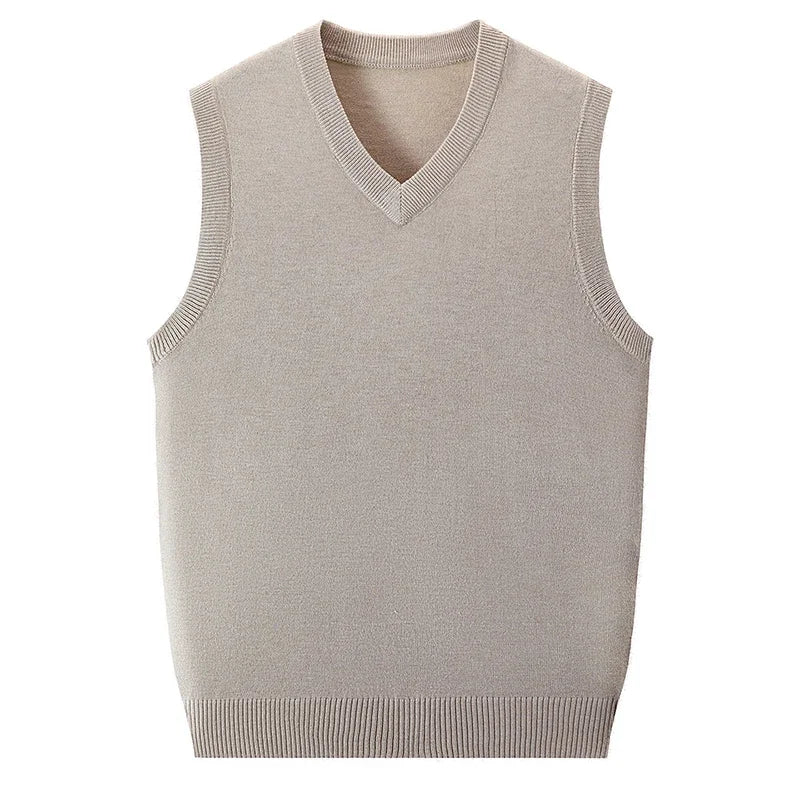 V Neck Sleeveless Wool Knit Vest For Men Soft Handfeel Knitwear Business Formal Sweater Tank Top Autumn Layering Clothes
