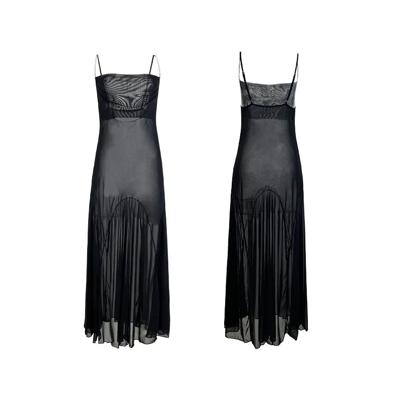 Strap Suspender Long Dress Swing Sexy Mesh Nightdress Night Wear Sleepwear Women Nightgowns Vestidos De Noche