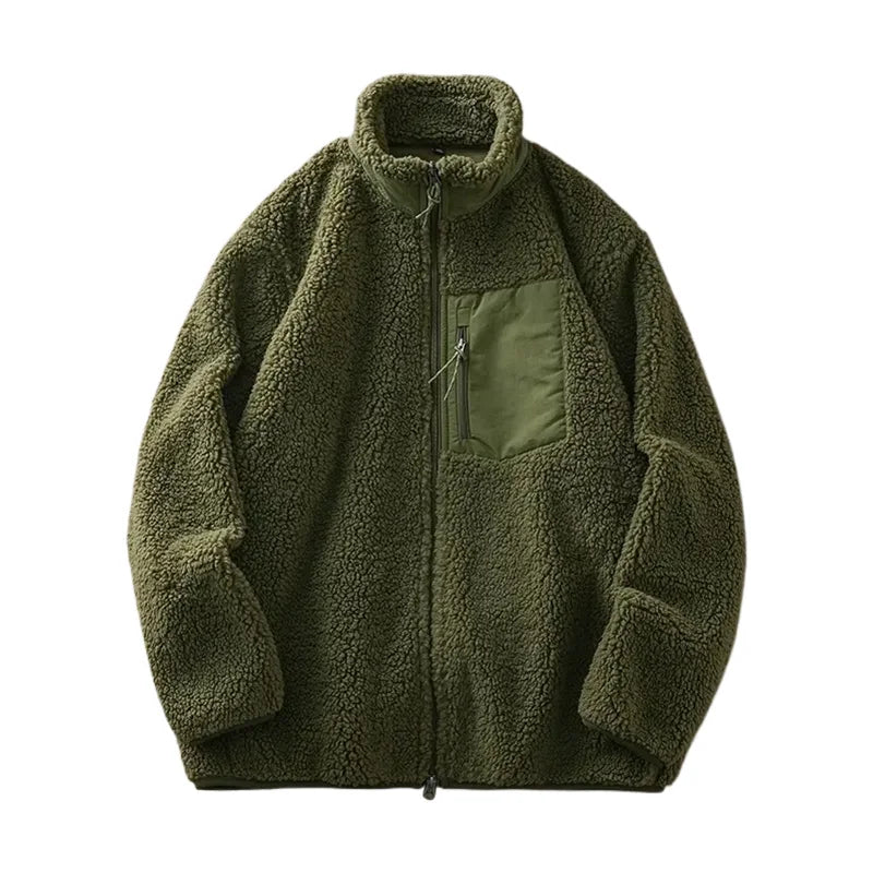 DUKEEN Men's Fleece Jacket 2025 Autumn and Winter Vintage Casual Stand Neck Thick Warm Zipper Outerwear Men's Coats