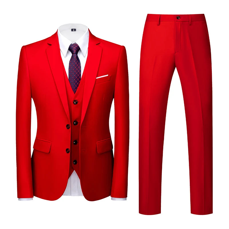 2026 Men's Grass Green Suit Three-Piece, Wedding,Party,Business,Interview Menswear,Red,Black,Blue,Purple,Yellow Asian Size Sets