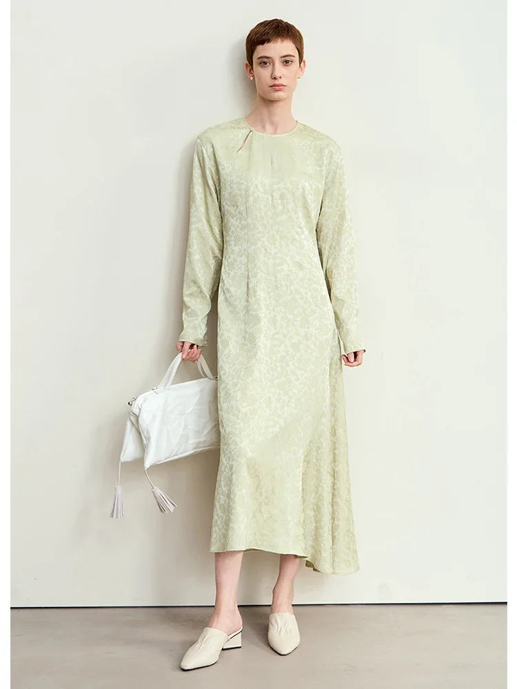 Amii Minimalism 2025 Women Dresses O-Neck Long Sleeve New Chinese Style Jacquard Retro Autumn Ankle-Length Female Dress 12443143