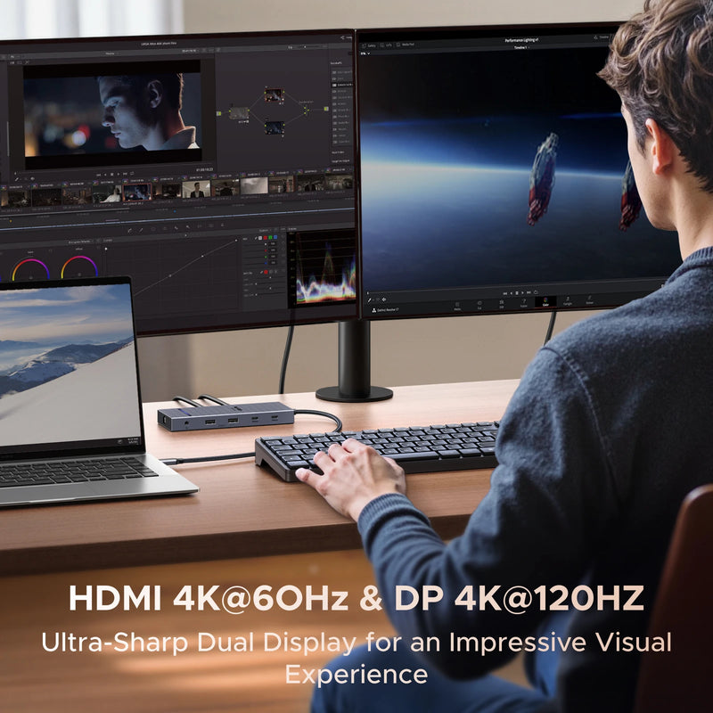 UGREEN 11-in-1 USB-C HUB Type-C to 4K@120Hz DP HDMI Dual Screen Extend 10Gbps SD/TF RJ45 PD100W for Windows Dell Laptop Docking