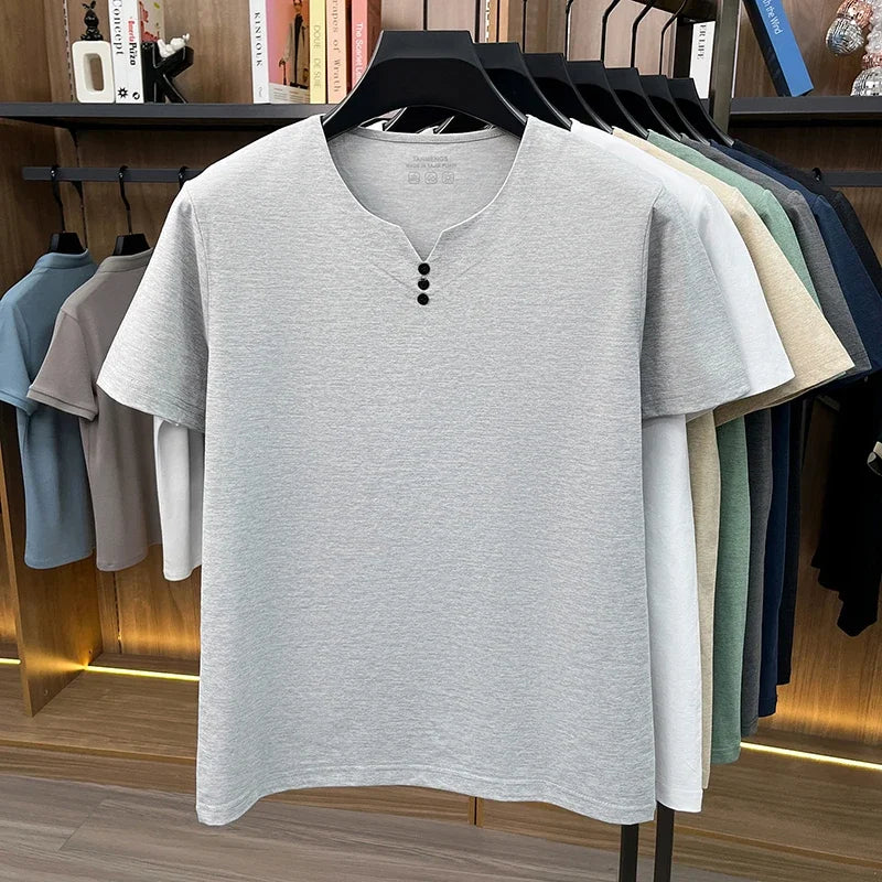 Men Henley Neck T Shirt With Classic Placket Short Sleeve Ideal For Everyday Office Work And Casual Wear Activities