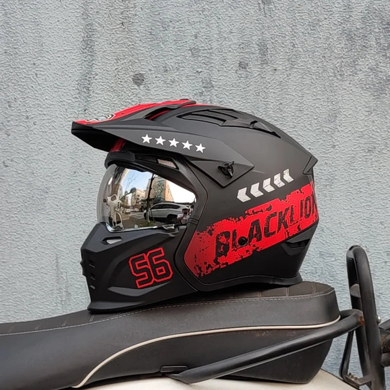 ORZ Motorcycle Riding Helmet Men's and Women's Motorcycle Combination Full Helmet Pull Half Helmet Four Seasons Universal Retro
